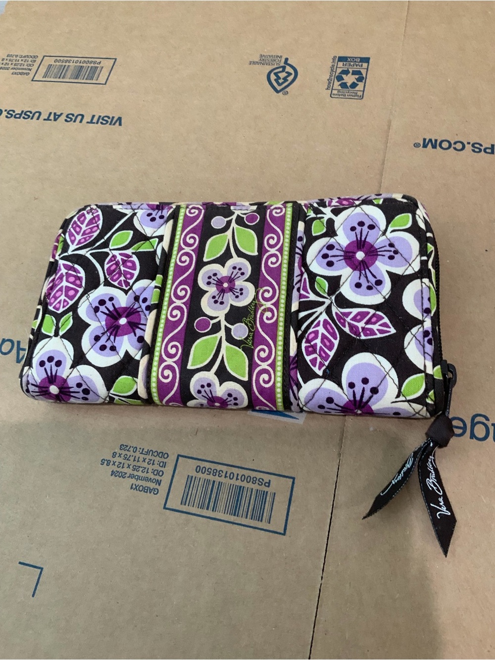 Vera Bradley Purple Green Floral Zip Around Wallet